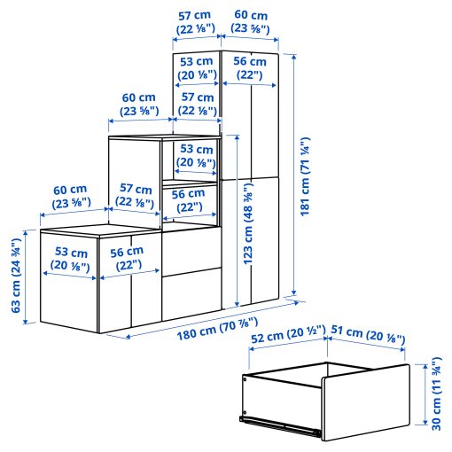 SMASTAD/PLATSA, storage combination, 180x57x181 cm, 695.464.80