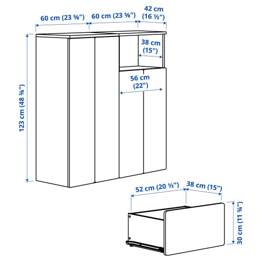 SMASTAD/PLATSA, σύνθεση αποθήκευσης με 3 συρτάρια, 120x42x123 cm, 695.499.83