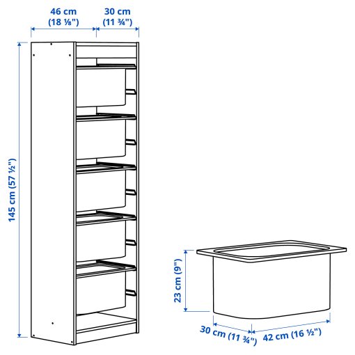 TROFAST, storage combination with boxes, 46x30x145 cm, 695.754.77