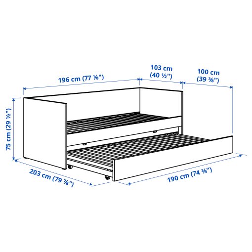 day-bed frame with trundle bed/2 mattresses, 80x200 cm, 695.806.38
