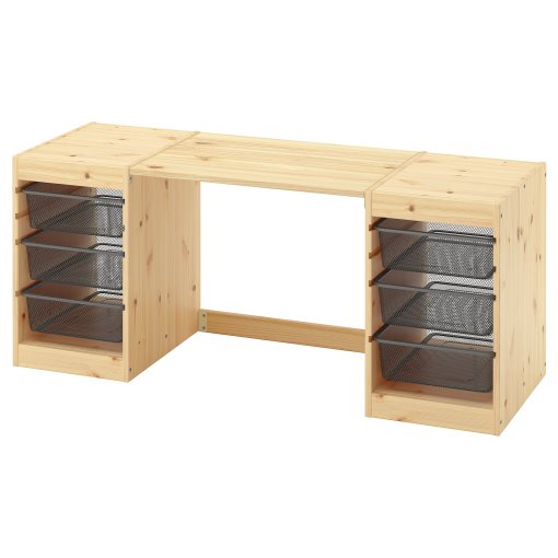 TROFAST, desk with mesh storage boxes, 124x44x52 cm, 696.139.12