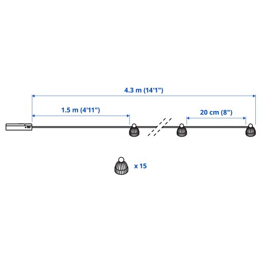 STRÅLA, γιρλάντα φωτισμού με ενσωματωμένο φωτισμό LED/15 λαμπτήρες/σκούφος/λειτουργία με μπαταρία, 705.627.04