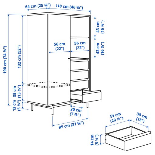 RÅDMANSÖ, wardrobe, 118x64x190 cm, 705.936.06