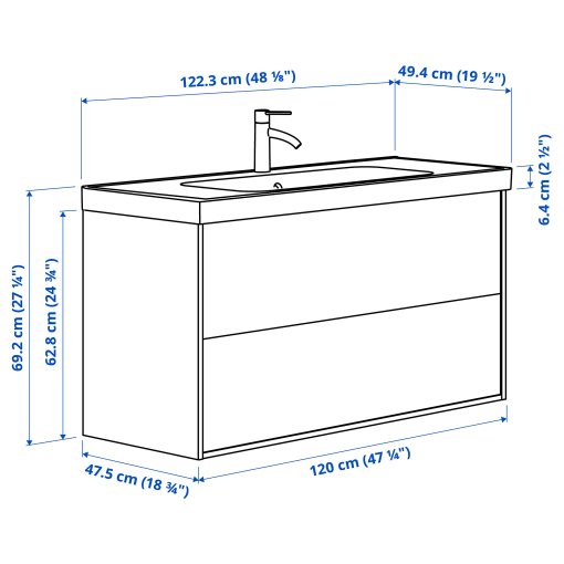 ANGSJON/ORRSJON, wash-stand with drawers/wash-basin/tap, 122x49x69 cm, 795.140.73