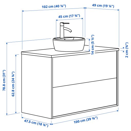 HAVBACK/TORNVIKEN, wash-stand with drawers/wash-basin/tap, 102x49x79 cm, 795.215.73