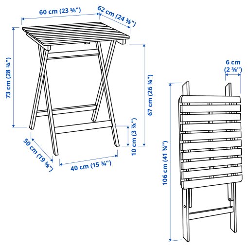 ASKHOLMEN, table and 2 folding chairs/outdoor, 60x62 cm, 795.290.98