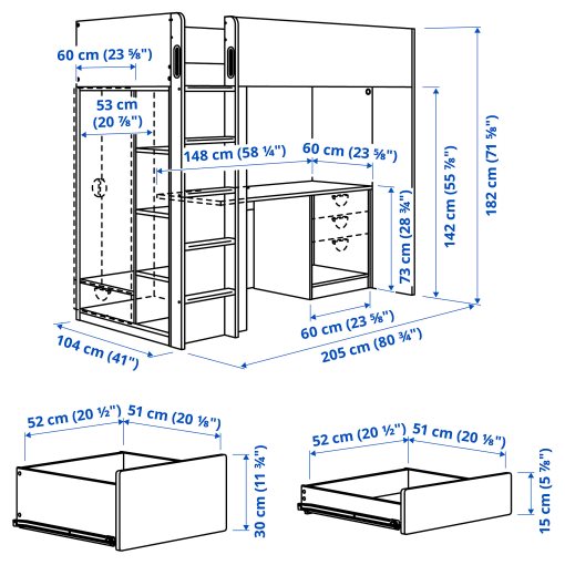 SMÅSTAD, loft bed with desk with 4 drawers, 90x200 cm, 795.420.28