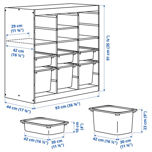 TROFAST, storage combination room divider with shelves and boxes, 93x44x91 cm, 796.125.73