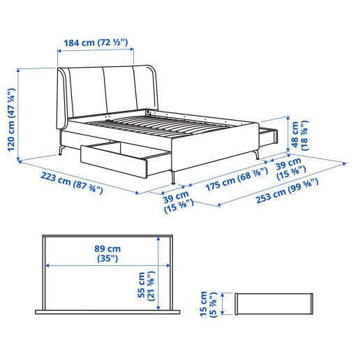 TUFJORD, κρεβάτι με επένδυση και αποθηκευτικό χώρο, 160x200 cm, 805.209.40