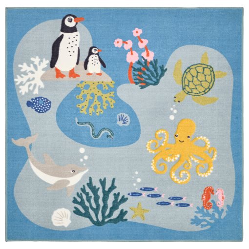 BLÅVINGAD, rug/ocean animals pattern, 133x133 cm, 805.283.66