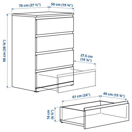 STORKLINTA, chest of 4 drawers, 70x50x98 cm, 806.275.35