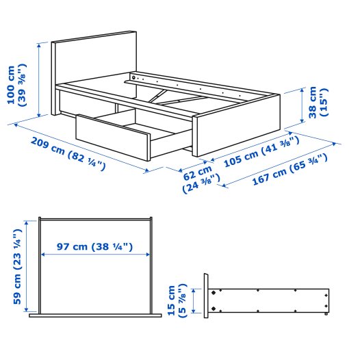 MALM, bed frame/high with 2 storage boxes, 90X200 cm, 890.327.19