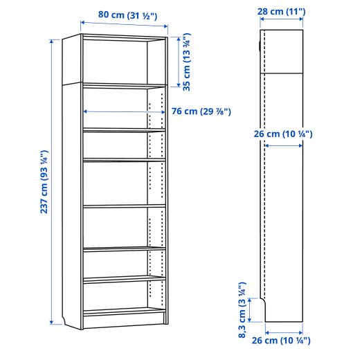 BILLY, bookcase with height extension unit, 892.499.50