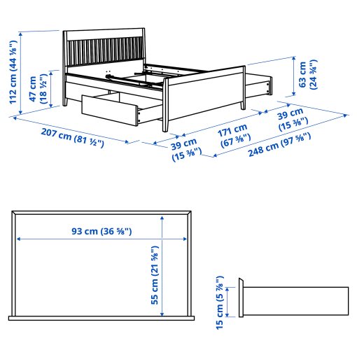 IDANÄS, bed frame with storage, 160x200 cm, 893.922.26