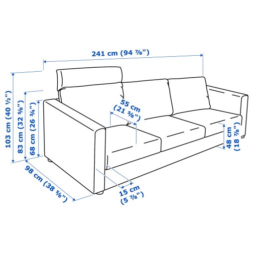 VIMLE, 3-seat sofa with headrest, 893.990.39