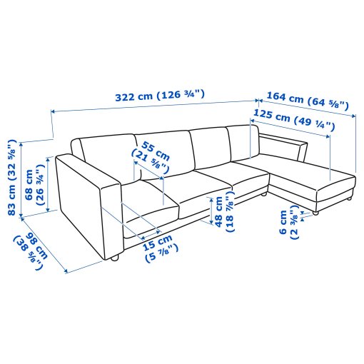 VIMLE, 4-seat sofa with chaise longue, 893.994.83
