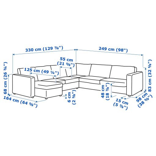 VIMLE, γωνιακός καναπές, 5θέσεων με σεζλόνγκ, 893.996.90