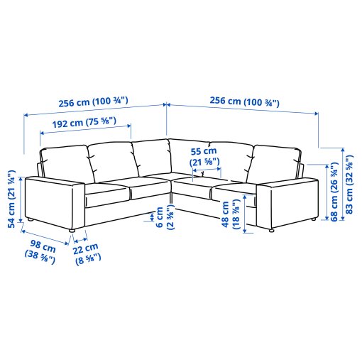 VIMLE, γωνιακός καναπές, 4 θέσεων με πλατιά μπράτσα, 894.017.87