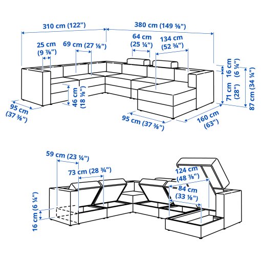 JÄTTEBO, καναπές σε σχήμα Π 7 θέσεων με σεζλόνγκ/δεξιά με προσκέφαλα, 895.106.06