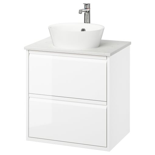 ANGSJON/KATTEVIK, wash-stand with drawers/wash-basin/tap/high-gloss, 62x49x80 cm, 895.139.59