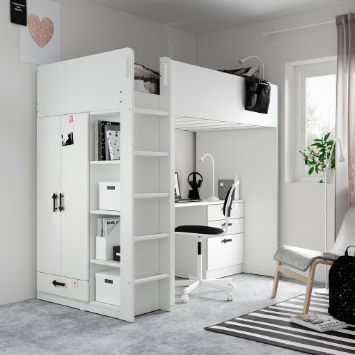 SMÅSTAD, loft bed with desk with 2 shelves, 90x200 cm, 895.201.58