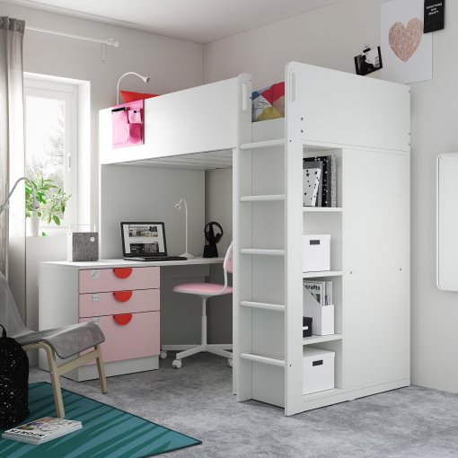 SMÅSTAD, loft bed with desk with 2 shelves, 90x200 cm, 895.202.19