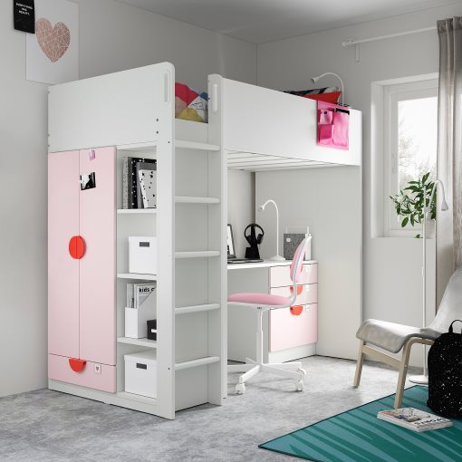 SMÅSTAD, loft bed with desk with 2 shelves, 90x200 cm, 895.202.19