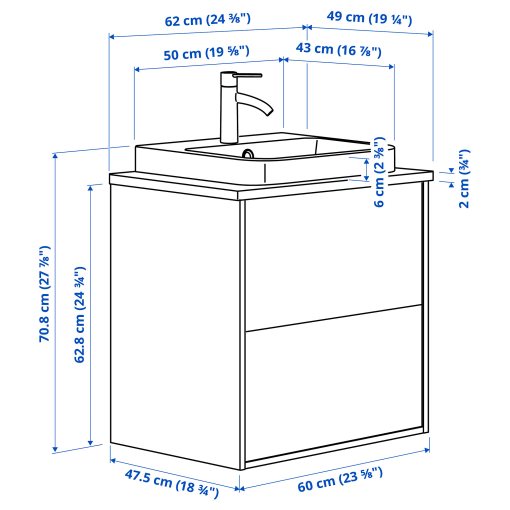 ANGSJON/BACKSJON, wash-stand with drawers/wash-basin/tap/high-gloss, 62x49x71 cm, 895.210.49