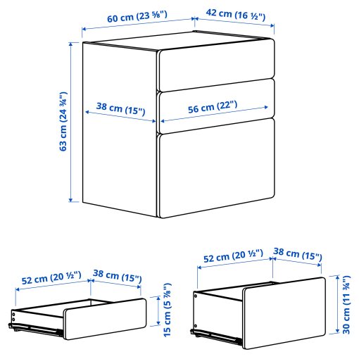 SMASTAD/PLATSA, chest of 3 drawers, 60x42x63 cm, 895.438.24