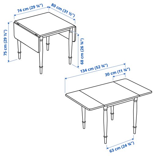 DANDERYD/EBBALYCKE, τραπέζι και 2 καρέκλες, 74/134x80 cm, 895.601.06