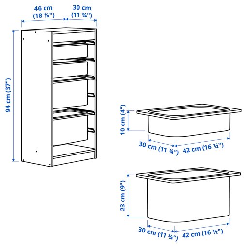 TROFAST, storage combination with boxes, 46x30x94 cm, 895.751.60