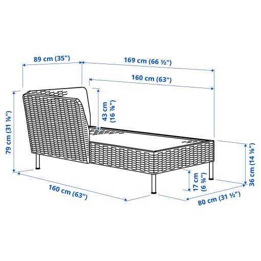 VITTSKÄR, modular chaise longue with armrest, outdoor, 895.912.59