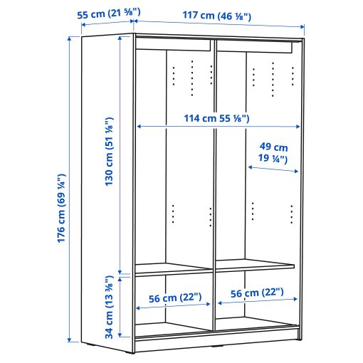 KLEPPSTAD, wardrobe with sliding doors, 117x176 cm, 904.372.38