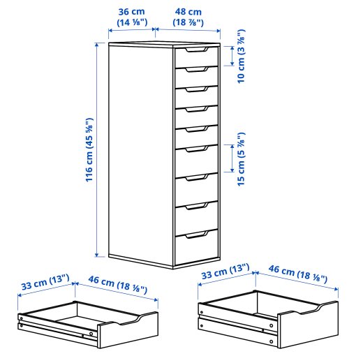 ALEX, drawer unit with 9 drawers, 36x116 cm, 904.861.39
