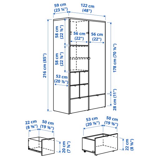 VISTHUS, wardrobe, 122x59x216 cm, 904.934.46