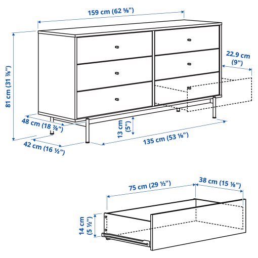 RÅDMANSÖ, chest of 6 drawers, 159x48x81 cm, 905.936.05