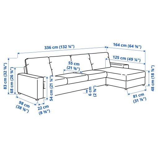 VIMLE, 4-seat sofa with chaise longue with wide armrests, 994.017.63