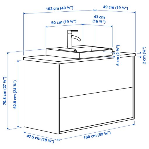 ANGSJON/BACKSJON, wash-stand with drawers/wash-basin/tap/high-gloss, 102x49x71 cm, 995.215.91