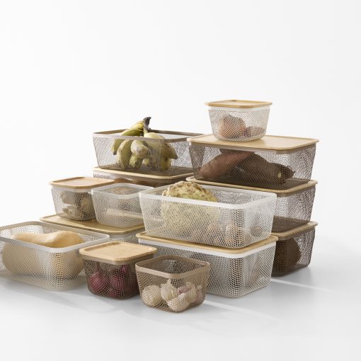 IKEA 365+, rectangular metal food storage basket with lid, 32x21x13 cm, 995.814.91