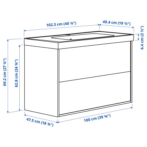 HAVBACK/ORRSJON, wash-stand with drawers/wash-basin, 102x49x69, 996.293.46