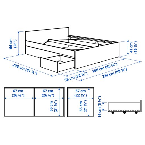 VIHALS, bed frame with 2 storage boxes, 160x200 cm, 996.347.29