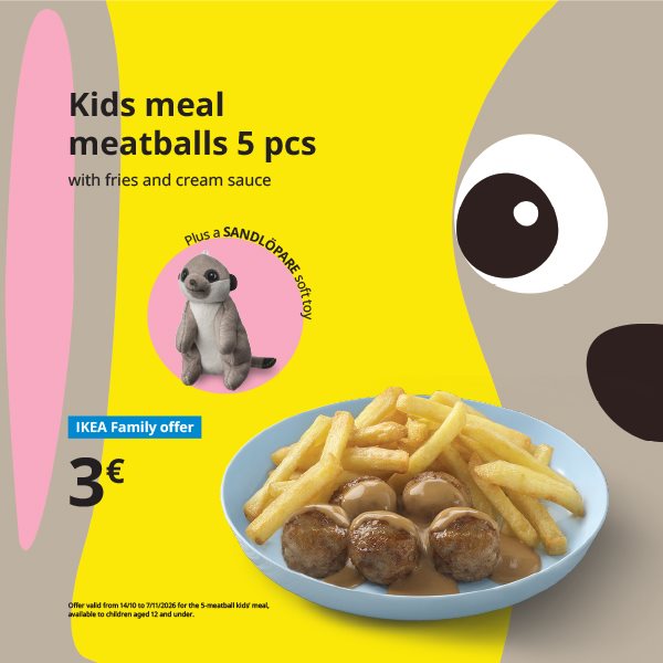 Kids meal meatballs 5 pcs plus a SANDLOPARE soft toys.