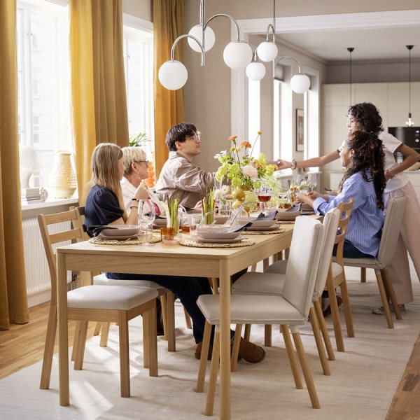 Organised and integrated dining area with open floor plan creates a shared space with flexible flow