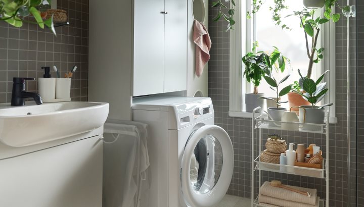 Compact laundry functionality with freshness for a small bathroom